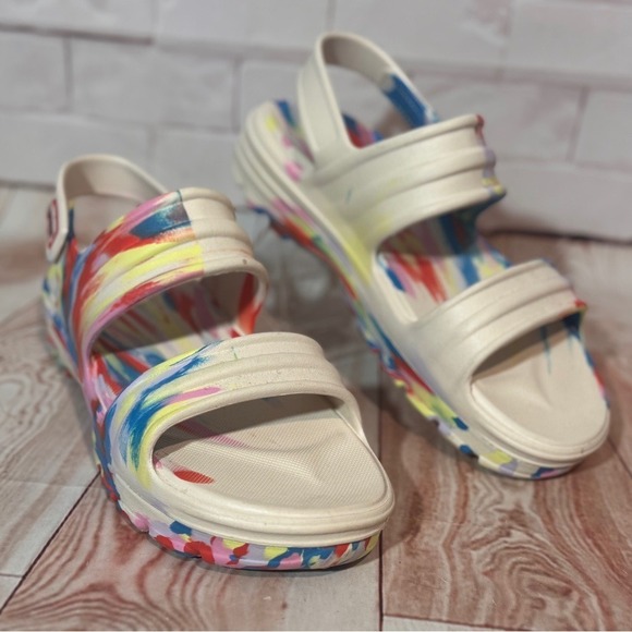 Hunter Rainbow Paint Splash Platform Adjustable strap Sandals size 9 Women's - Picture 5 of 11